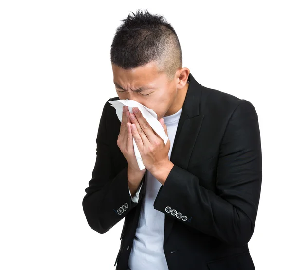 Asian man sneeze — Stock Photo, Image