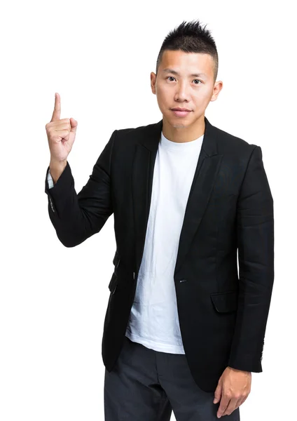 Asiatique homme d'affaires plus fine pointant vers le haut — Photo