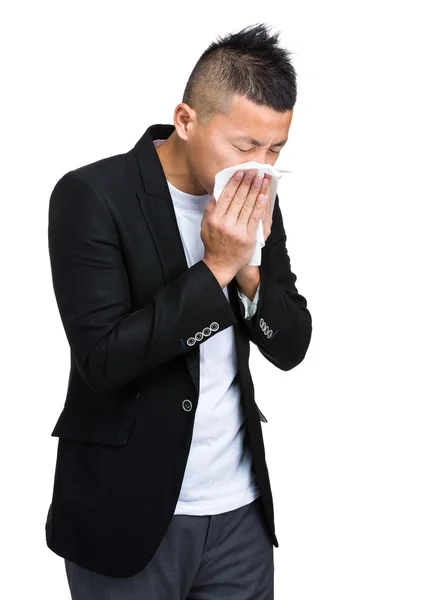 Homem de negócios corrimento nasal — Fotografia de Stock