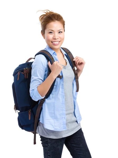 Mujer de viaje con mochila — Foto de Stock