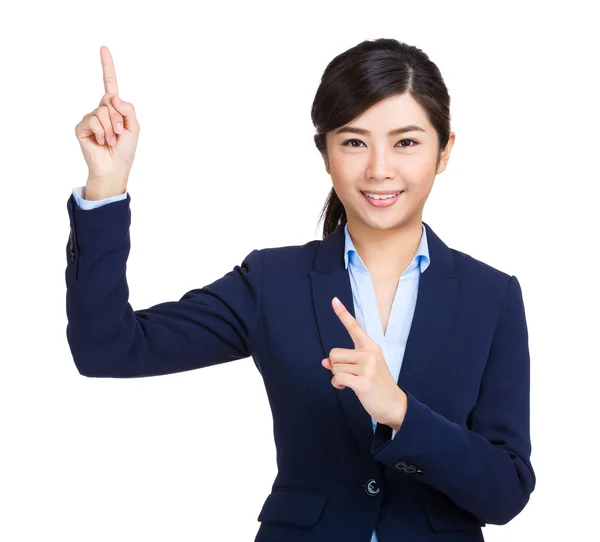 Business woman finger pointing up — Stock Photo, Image