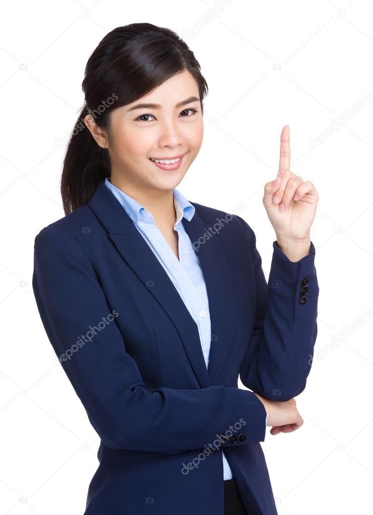 Businesswoman finger point up