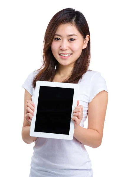 Woman hold digital tablet — Stock Photo, Image