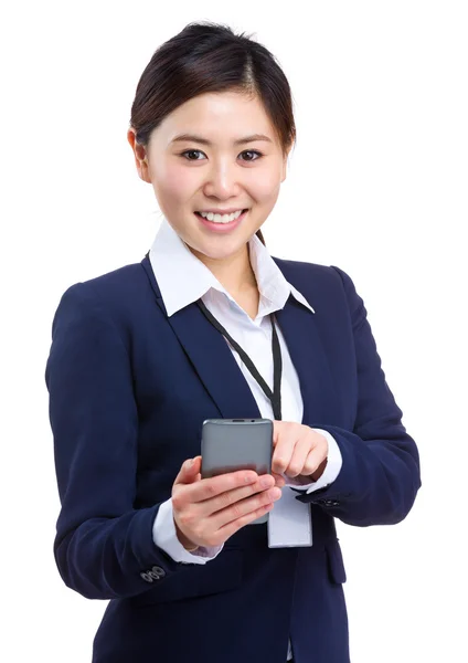 Businesswoman use mobile phone for text message — Stock Photo, Image