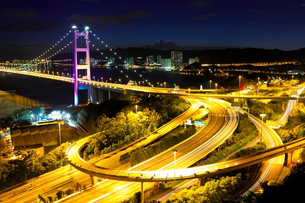 Tsing Ma Bridge éjjel — Stock Fotó