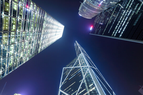 Hong Kong at night, view from below