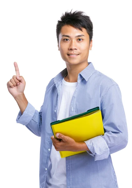 Mann mit Ordner und erhobenem Finger — Stockfoto