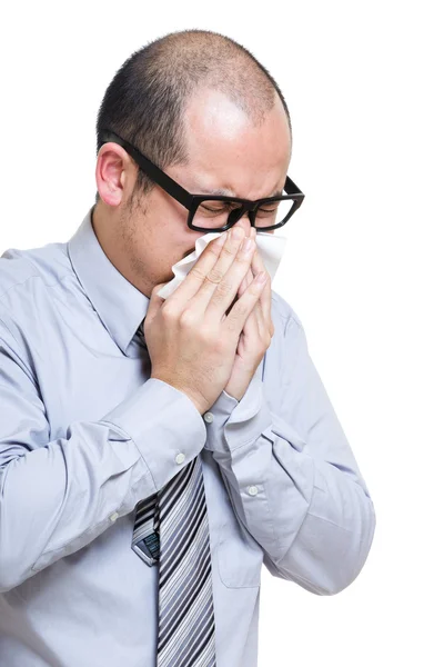El hombre de negocios estornuda — Foto de Stock