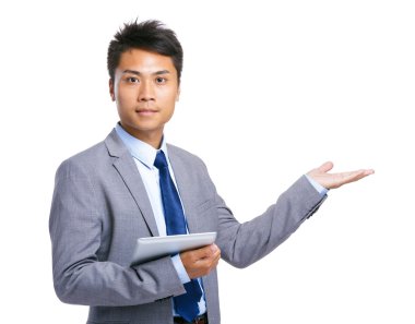 işadamı tablet ve avuç el tutun