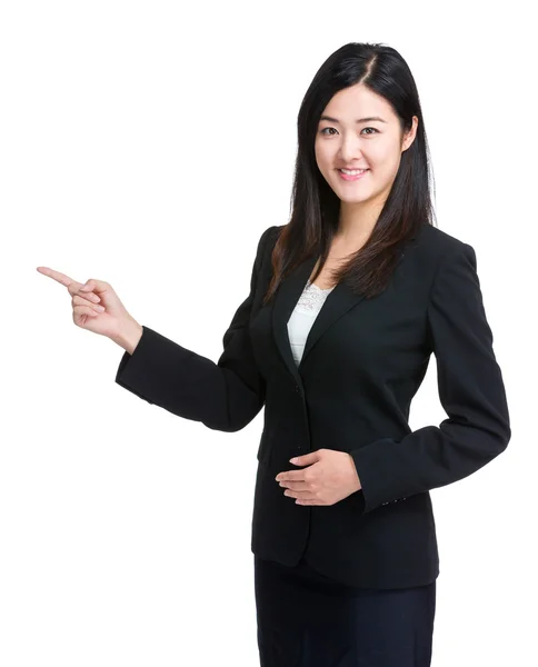 Mujer de negocios dedo señalar — Foto de Stock