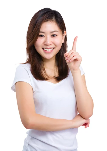 Asian woman point up — Stock Photo, Image