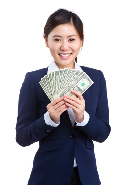 Business woman hold cash — Stock Photo, Image