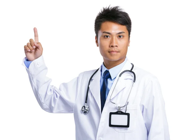 Asian doctor finger point up — Stock Photo, Image