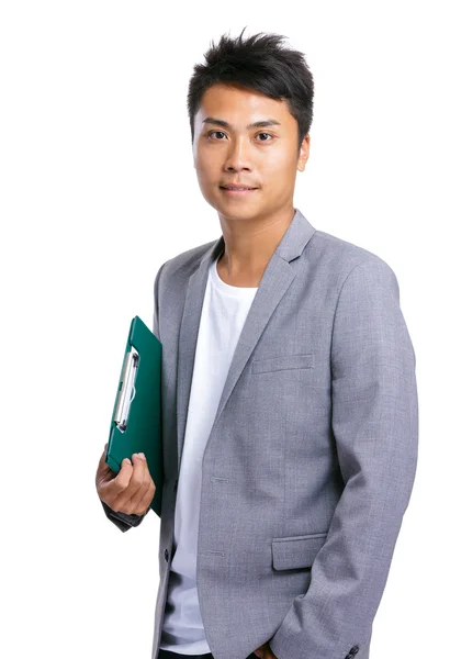 Asian business man hold clipboard — Stock Photo, Image