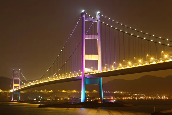 Tsing Ma Bridge a Hong Kong di notte — Foto Stock