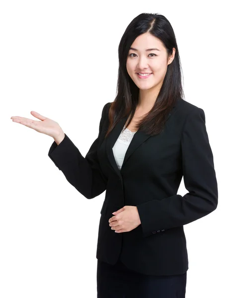 Business woman with open palm — Stock Photo, Image