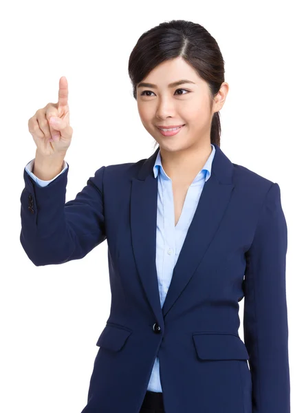 Business woman touch screen — 图库照片