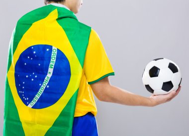 backview futbolcu Brezilya bayrağı ile giyim ve footb tutun
