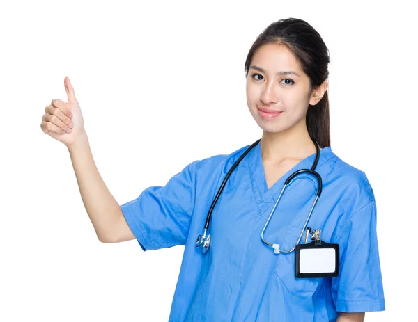 Woman doctor with thumb up sign — Stock Photo, Image