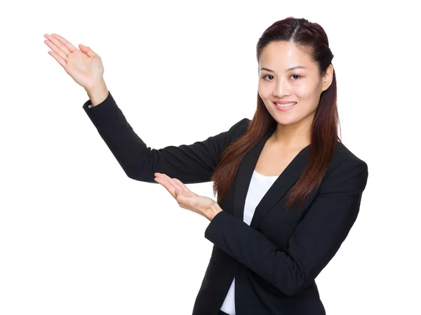 Asian business woman with two hand showing — Stock Photo, Image