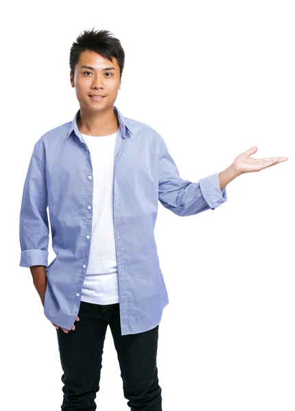 Asian young man hand present — Stock Photo, Image