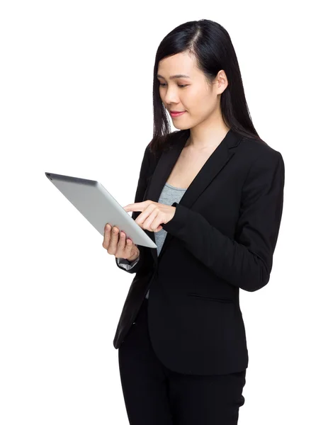 Business woman touch the tablet — Stock Photo, Image