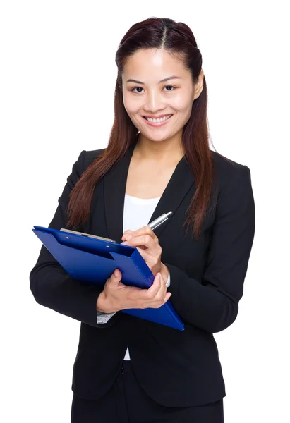 Business secretary with clipboard and pen — Stock Photo, Image