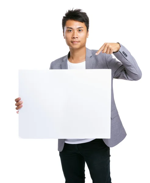 Business man finger point to blank board — Stock Photo, Image