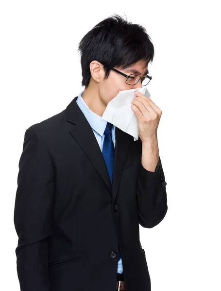 Businessman sneeze — Stock Photo, Image