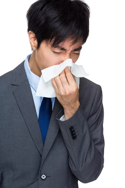 Homem de negócios com alergia nasal — Fotografia de Stock
