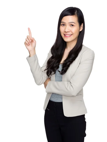 Mulher de negócios com o dedo aponte para cima — Fotografia de Stock