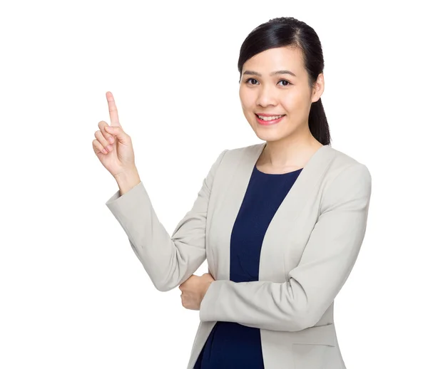 Азиатский корпоративный офицер с пальцем на лбу — стоковое фото