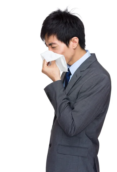 Businessman with nose allergy — Stock Photo, Image