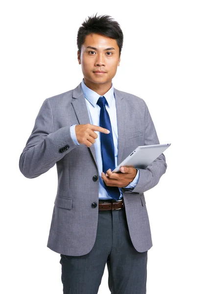 Businessman finger point to digital tablet — Stock Photo, Image