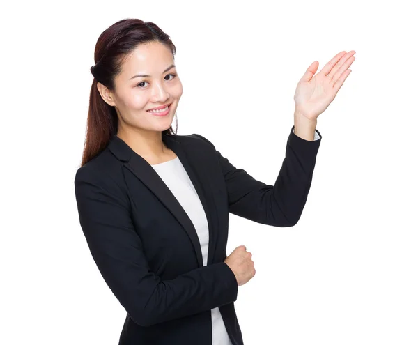 Asian business woman with hand present something — Stock Photo, Image