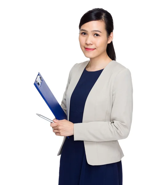 Asian secretary with file pad — Stock Photo, Image