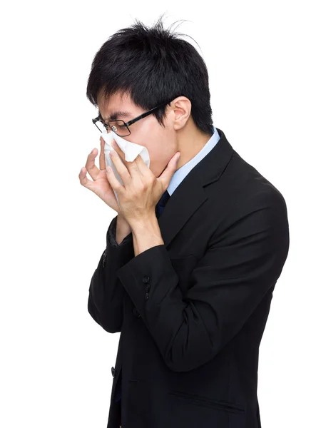 Asian businessman runny nose — Stock Photo, Image