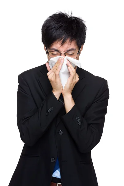 Empresário com alergia nasal — Fotografia de Stock
