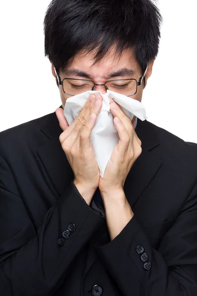 Affärsman näsa allergi — Stockfoto