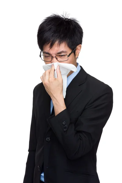 Biznesmen z grypą chory — Zdjęcie stockowe