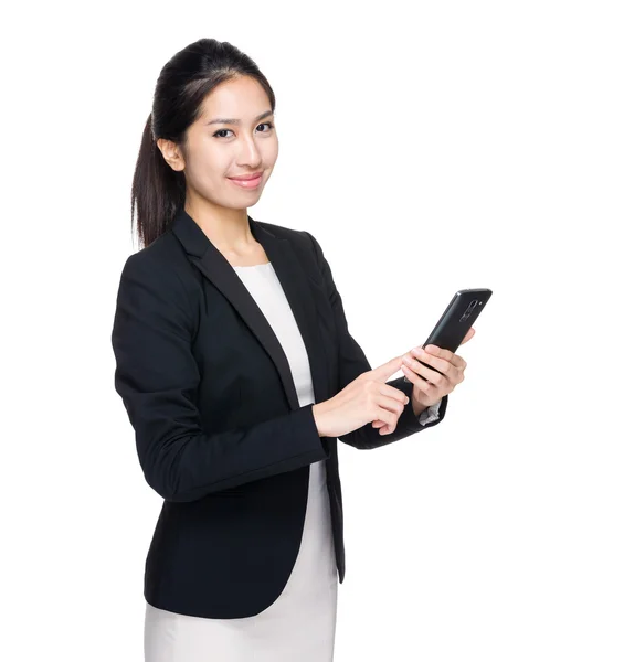 Businesswoman touch on cellphone — Stock Photo, Image