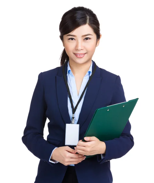 Business woman with clipboard — Stock Photo, Image