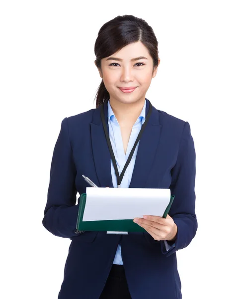 Business woman write on clipboard — Stock Photo, Image