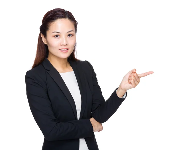 Business woman with finger point out — Stock Photo, Image