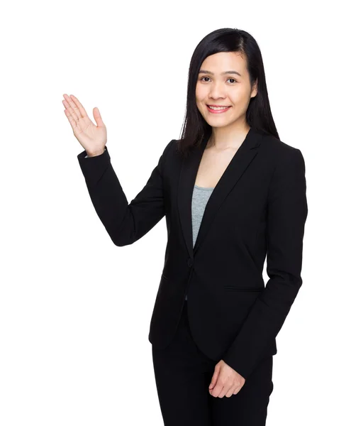 Business woman with hand presentation — Stock Photo, Image