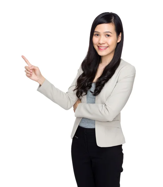 Business woman with finger point out — Stock Photo, Image