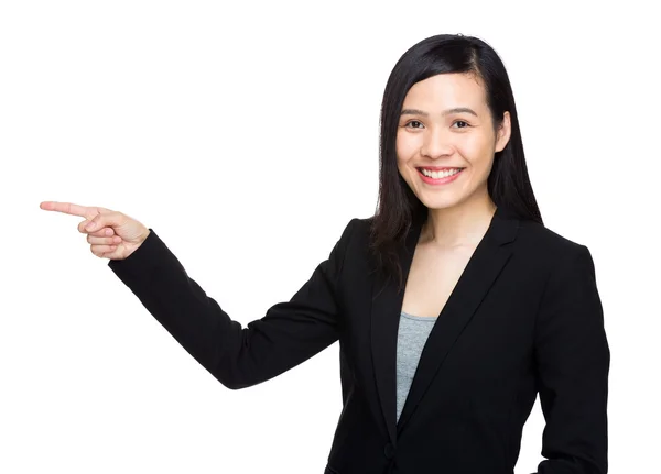 Business woman with finger point out — Stock Photo, Image