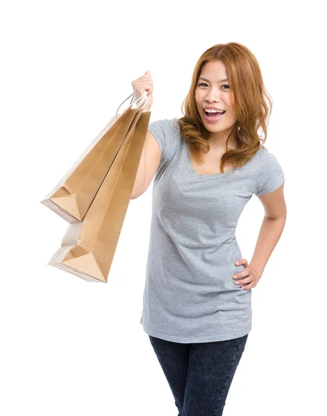 Vrouw shopping draagtas — Stockfoto