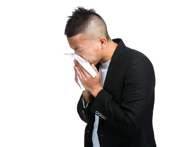Hombre estornudo —  Fotos de Stock