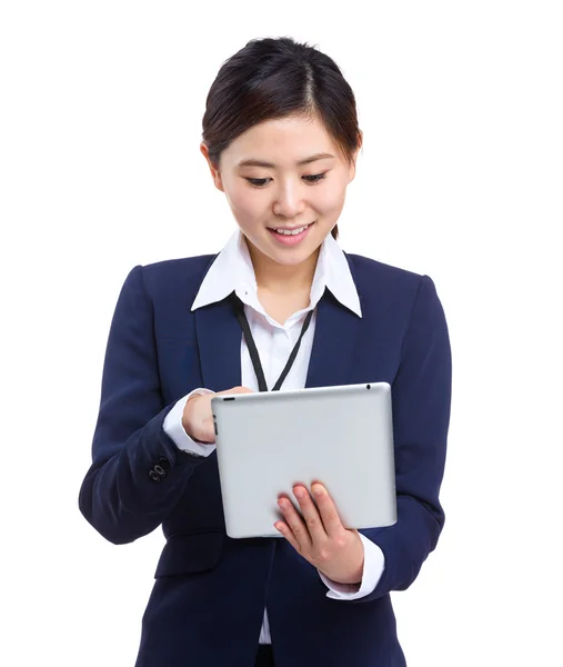 Business woman touch on tablet — Stock Photo, Image